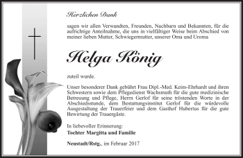 Traueranzeige von Helga König von Südthüringer Presse