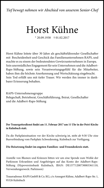 Traueranzeige von Horst Kühne von Frankenpost