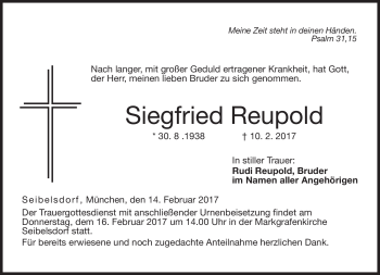 Traueranzeige von Siegfried Reupold von Neue Presse Coburg