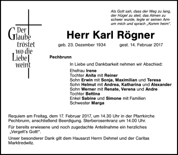 Traueranzeige von Karl Rögner von Frankenpost