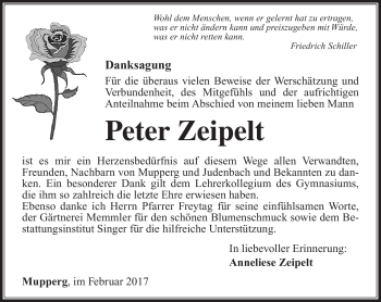Traueranzeige von Peter Zeipelt von Südthüringer Presse