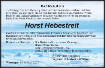Traueranzeige von Horst Hebestreit von Südthüringer Presse