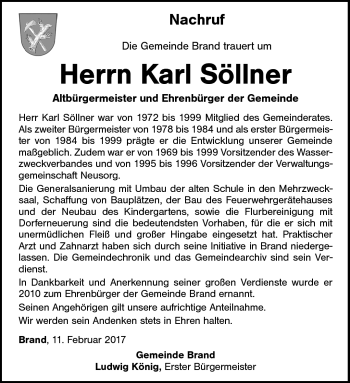 Traueranzeige von Karl Söllner von Frankenpost