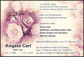 Traueranzeige von Angela Carl von Neue Presse Coburg