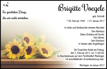 Traueranzeige von Brigitte Voegle von Südthüringer Presse