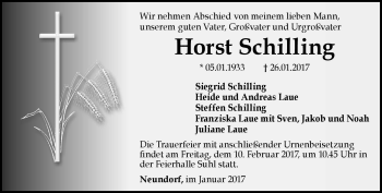 Traueranzeige von Horst Schilling von Südthüringer Presse