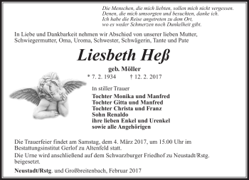 Traueranzeige von Liesbeth Möller von Südthüringer Presse