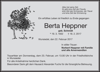 Traueranzeige von Berta Heppner von Frankenpost