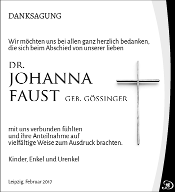 Traueranzeige von Johanna Faust von Südthüringer Presse