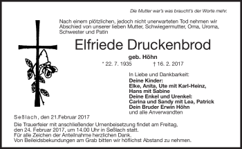 Traueranzeige von Elfriede Druckenbrod von Neue Presse Coburg