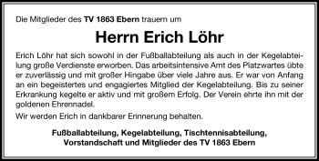 Traueranzeige von Erich Löhr von Neue Presse Coburg