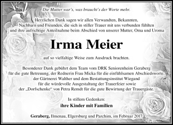 Traueranzeige von Irma Meier von Südthüringer Presse