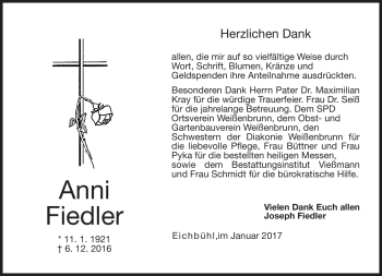 Traueranzeige von Anni Fiedler von Neue Presse Coburg