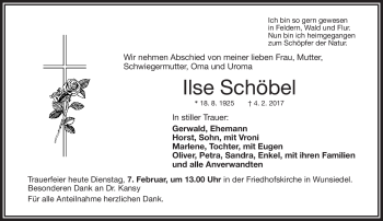Traueranzeige von Ilse Schöbel von Frankenpost