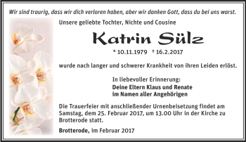 Traueranzeige von Katrin Sülz von Südthüringer Presse