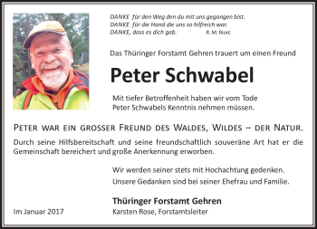Traueranzeige von Peter Schwabel von Südthüringer Presse