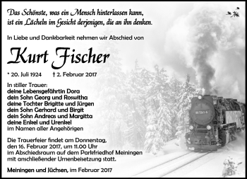 Traueranzeige von Kurt Fischer von Südthüringer Presse