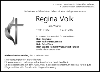 Traueranzeige von Regina Volk von Neue Presse Coburg