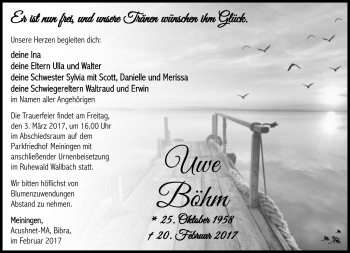 Traueranzeige von Uwe Böhm von Südthüringer Presse