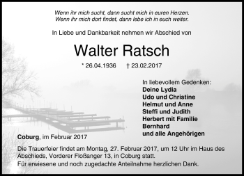 Traueranzeige von Walter Ratsch von Neue Presse Coburg