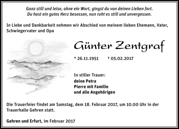 Traueranzeige von Günter Zentgraf von Südthüringer Presse
