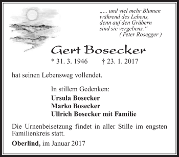 Traueranzeige von Gert Bosecker von Südthüringer Presse