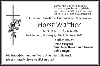 Traueranzeige von Horst Walther von Frankenpost