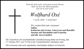 Traueranzeige von Wolfhard Oxe von Neue Presse Coburg