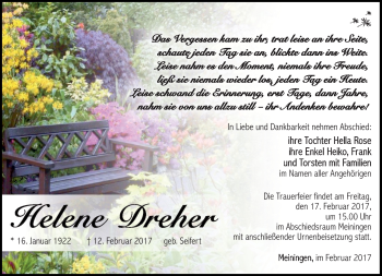 Traueranzeige von Helene Dreher von Südthüringer Presse