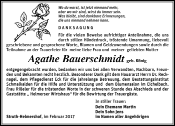 Traueranzeige von Agathe Bauerschmidt von Südthüringer Presse