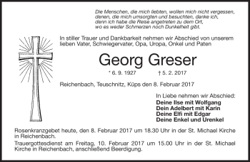 Traueranzeige von Georg Greser von Neue Presse Coburg