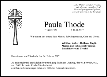 Traueranzeige von Paula Thode von Neue Presse Coburg