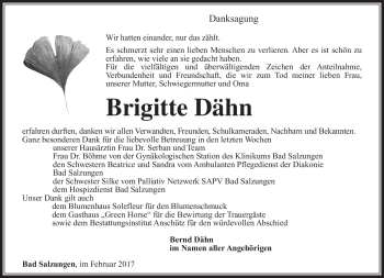 Traueranzeige von Brigitte Dähn von Südthüringer Presse
