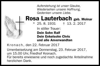 Traueranzeige von Rosa Lauterbach von Neue Presse Coburg