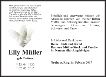 Traueranzeige von Elly Müller von Südthüringer Presse