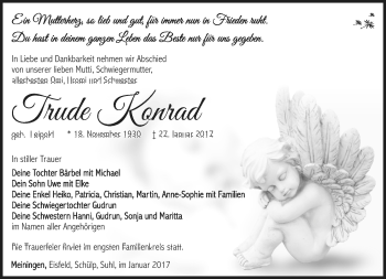 Traueranzeige von Trude Konrad von Südthüringer Presse