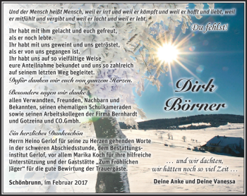 Traueranzeige von Dirk Börner von Südthüringer Presse