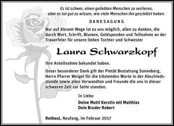 Traueranzeige von Laura Schwarzkopf von Südthüringer Presse
