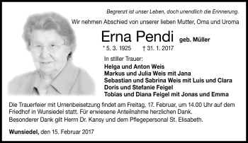 Traueranzeige von Erna Pendi von Frankenpost