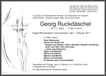 Traueranzeige von Georg Rückdäschel von Frankenpost