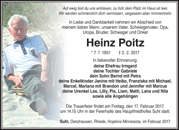 Traueranzeige von Heinz Poitz von Südthüringer Presse