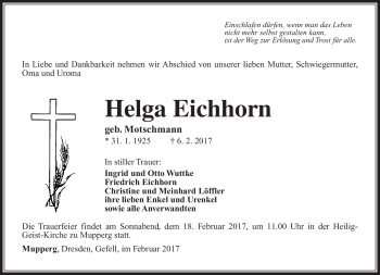 Traueranzeige von Helga Eichhorn von Südthüringer Presse