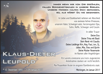Traueranzeige von Klaus-Dieter Leupold von Südthüringer Presse