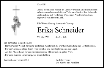 Traueranzeige von Erika Schneider von Neue Presse Coburg