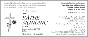 Traueranzeige von Käthe Munding von Neue Presse Coburg