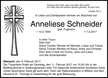 Traueranzeige von Anneliese Schneider von Neue Presse Coburg