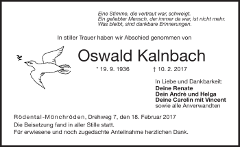 Traueranzeige von Oswald Kalnbach von Neue Presse Coburg