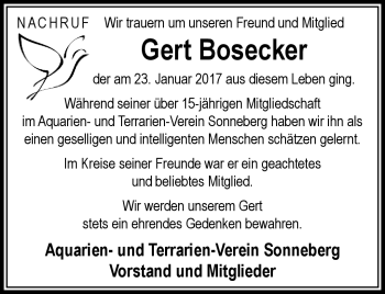 Traueranzeige von Gert Bosecker von Südthüringer Presse