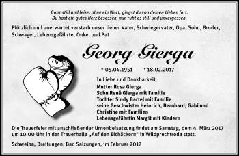 Traueranzeige von Georg Gierga von Südthüringer Presse