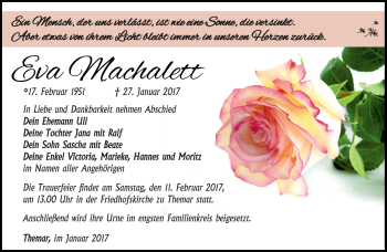 Traueranzeige von Eva Machalett von Südthüringer Presse